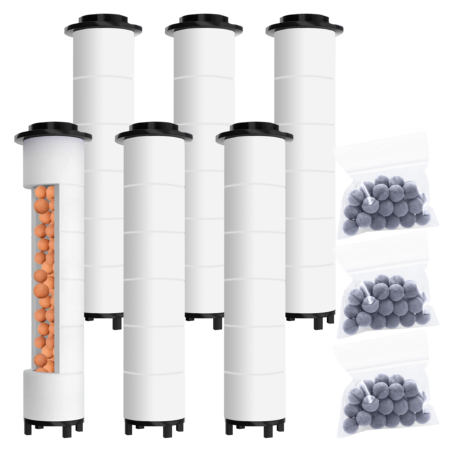 Set 6 x Filtru microfibră bumbac cu sfere minerale din argilă, piatră Maifan și turmalină
