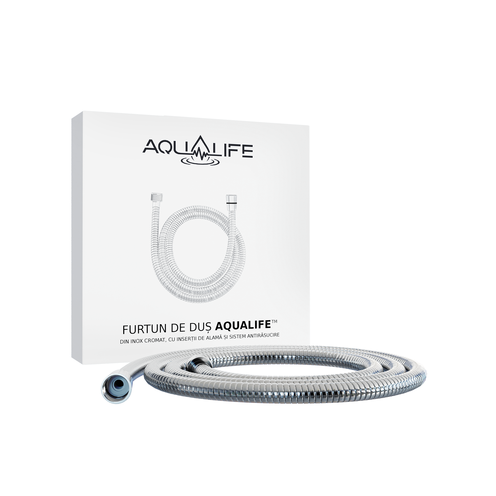 Furtun de duș AQUALIFE™ - din inox cromat, cu inserții de alamă și sistem antirăsucire