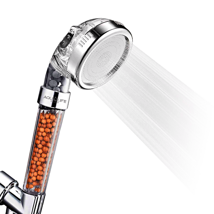 Capul de duș AQUALIFE™ Impulse - cu Filtru de minerale active, Ioni negativi și Trei funcții terapeutice